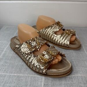 Sam Edelman Oaklyn Sandals Rose Gold Double Strap Size 11 Woven Metallic Boho